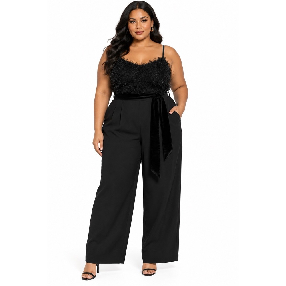 ELOQUII Black Feather Bodice Wide Leg Jumpsuit Romper Plus Size 18 Cocktail NWT
